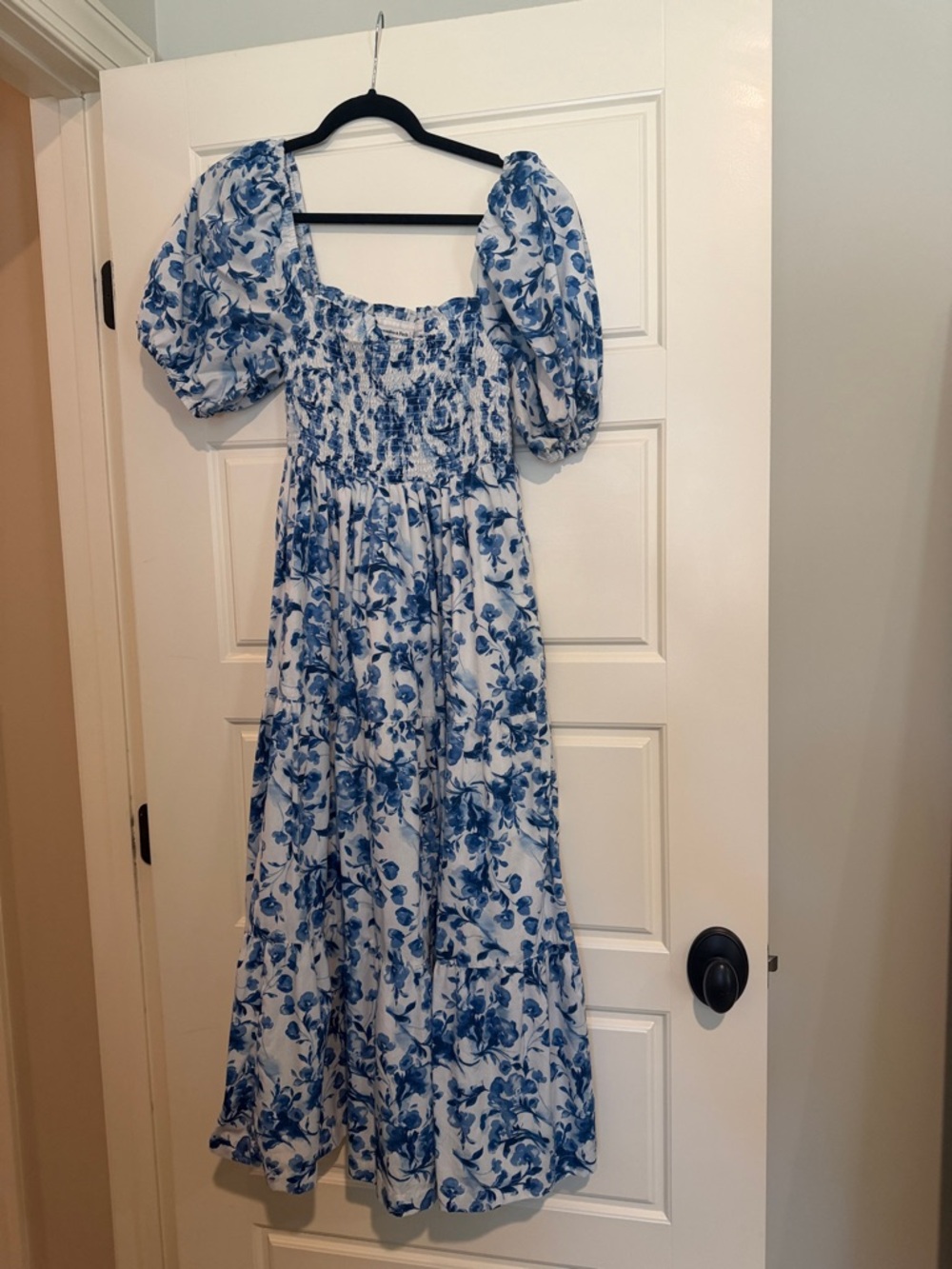 Abercrombie & Fitch White Maxi Dress with Blue Floral Print
